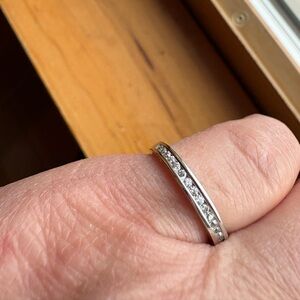 Sterling Silver Channel-Set Diamond Stackable Ring - Silver 925